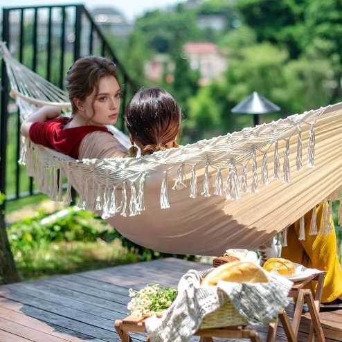 Camping Hanging Canvas Hammock with Balance Spread Bar