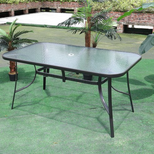 Tempered Glass Outdoor Coffee Table with Parasol Hole