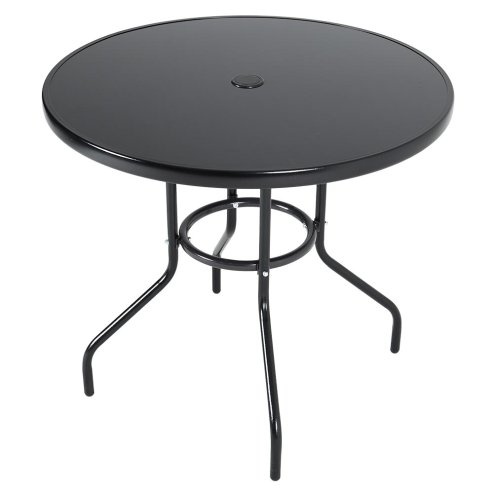 Metallic and Tempered Glass Garden Table with Parasol Hole Outdoor Multi Size