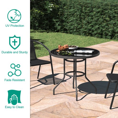 Metallic and Tempered Glass Garden Table with Parasol Hole Outdoor Multi Size