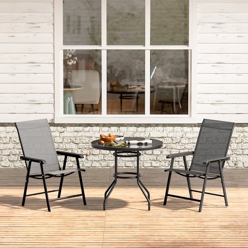 3-Piece Outdoor Tempered Glass Garden Table with Two Foldable Chairs
