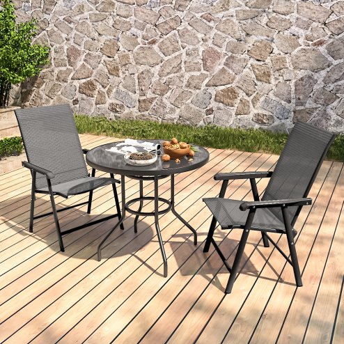 3-Piece Outdoor Tempered Glass Garden Table with Two Foldable Chairs