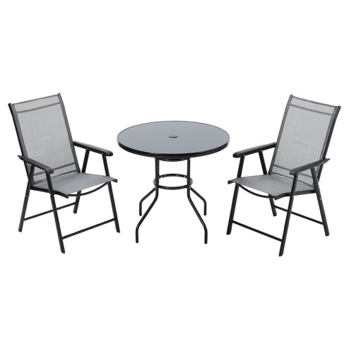 3-Piece Outdoor Tempered Glass Garden Table with Two Foldable Chairs
