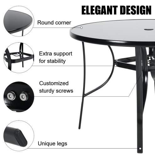 5-Piece Outdoor Tempered Glass Garden Table with Four Rattan Chairs