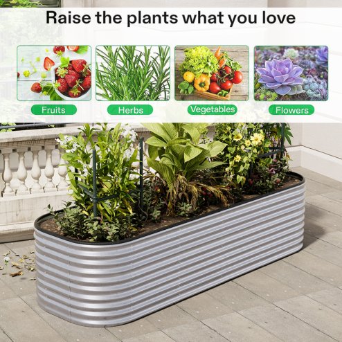 Living and Home 240cm W x 80cm D x 56cm H Oval-Shaped Galvanized Steel Raised Garden Bed, Galvanized Silver