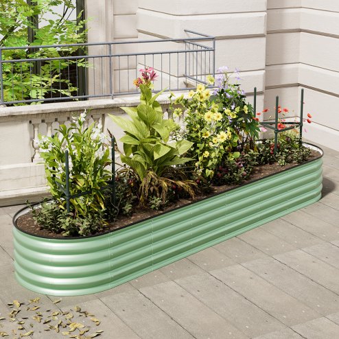 Living and Home 320cm W x 80cm D x 42cm H Oval-Shaped Galvanized Steel Raised Garden Bed, Light Green