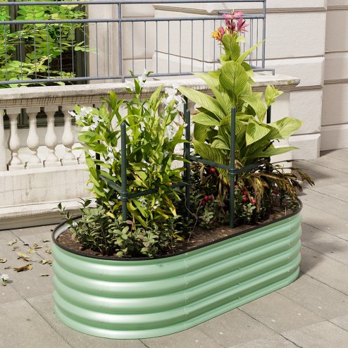 Living and Home Light Green Oval-Shaped Galvanised Steel Raised Garden Bed 160cm W x 80cm D x 42cm H