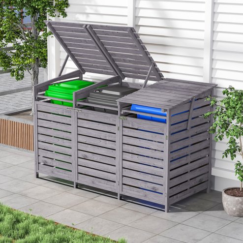 Living and Home Outdoor Spruce Wood Garbage Can Garden Storage Shed