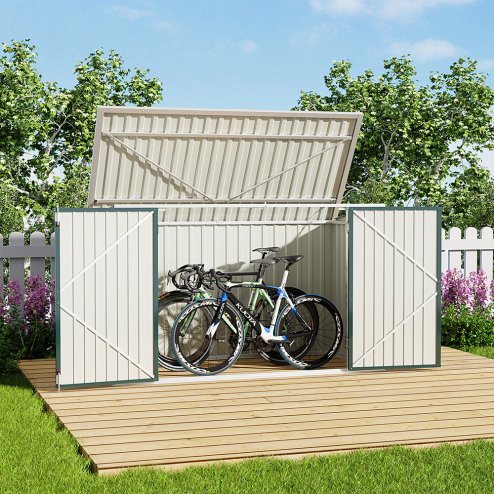 Living and Home 7 x 3 ft Garden Heavy Duty Steel Bicycle Storage Shed Outdoor Bike Store, Dark Green