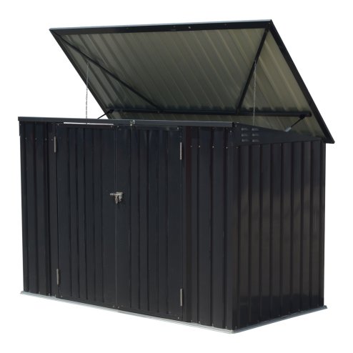 Living and Home Charcoal Black Metal Bike & Tool Shed Outdoor Storage Shed for Rubbish Bin with Lockable Double Doors, Ventilated, Gas Strut Lid