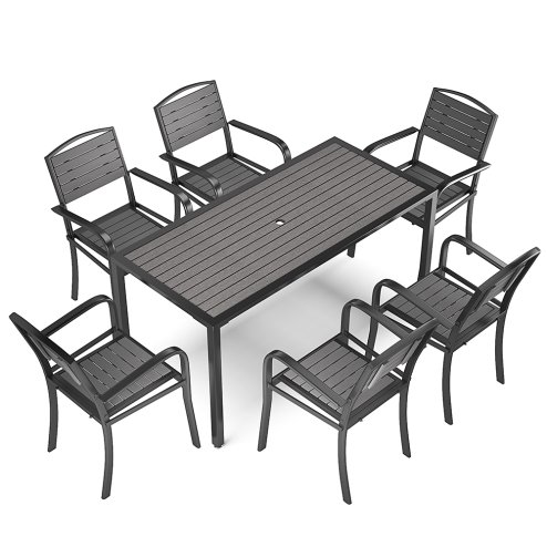 150cm Rectangular Outdoor Dining Table with Parasol Hole Grey