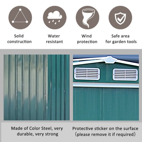 Living and Home 8x8FT Metal Garden Storage Shed with Sliding Door