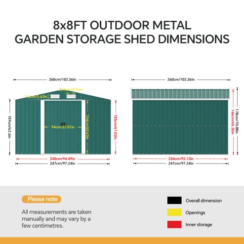 Living and Home 8x8FT Metal Garden Storage Shed with Sliding Door