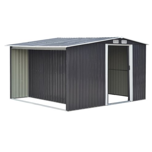 Living and Home 8ft x 8ft Garden Metal Storage Shed with Log Storage, Black