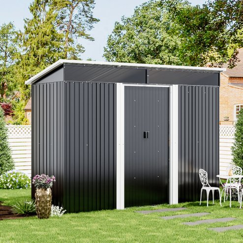 Living and Home 8 x 4 ft Garden Metal Storage Shed with Lockable Sliding Doors, Charcoal Black
