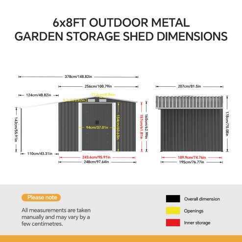 Living and Home 8 x 6 ft Outdoor Metal Storage Shed with Lean-to, Dark Grey