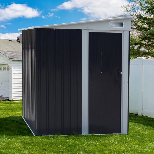 Living and Home 5 x 7FT Sliding Door Pent Roof Garden Tool Shed Outdoor Patio Storage House, Charcoal Black