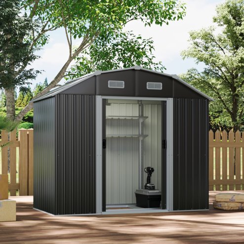 Living and Home Large Galvanized Steel Acrylic Storage Shed, Charcoal Black