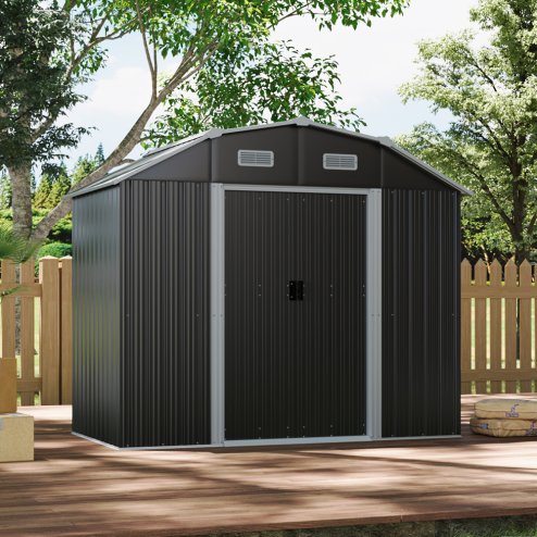 Living and Home Large Galvanized Steel Acrylic Storage Shed, Charcoal Black