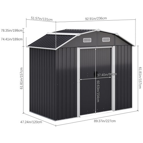 Living and Home Large Galvanized Steel Acrylic Storage Shed, Charcoal Black