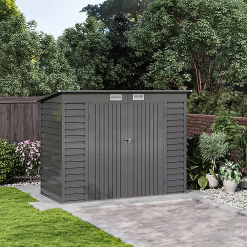 Living and Home 182.6cm H Outdoor Galvanized Steel Storage Shed with Dual Doors, Grey