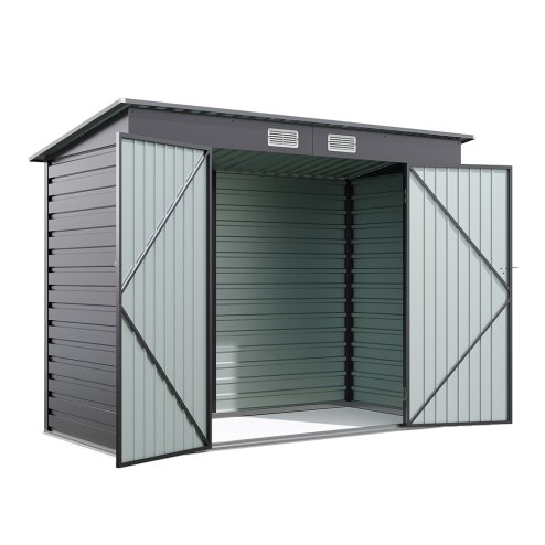 Living and Home 182.6cm H Outdoor Galvanized Steel Storage Shed with Dual Doors, Grey