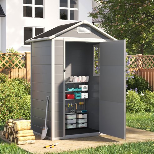 Living and Home 4 x 3FT Apex Roof Garden Plastic Storage Shed with Lockable Door