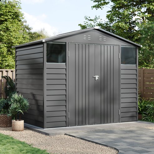 Living and Home 8.1x5.7FT Metal Apex Roof Garden Tool Shed, Grey