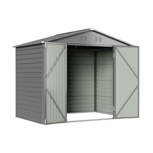 Living and Home 8.1x5.7FT Metal Apex Roof Garden Tool Shed, Grey