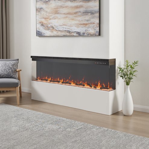 Living and Home 60inch Recessed and Freestanding Electric Fireplace with Remote Control Wall Inset Fire 3 Sided Panoramic