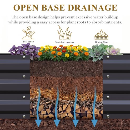 Living and Home Anthracite Galvanised Steel Raised Garden Bed, 100cm W x 100cm D x 30cm H