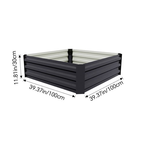 Living and Home Anthracite Galvanised Steel Raised Garden Bed, 100cm W x 100cm D x 30cm H