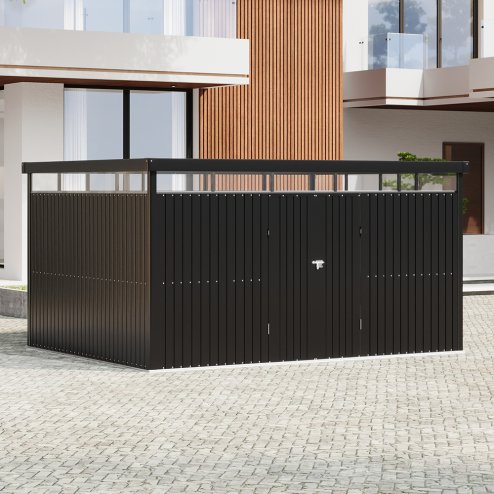 Living and Home 4x3x2m Charcoal Black Galvanized Steel Storage Shed with Lockable Doors