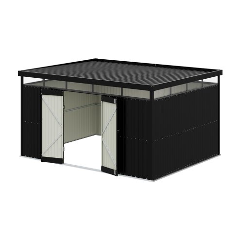 Living and Home 4x3x2m Charcoal Black Galvanized Steel Storage Shed with Lockable Doors