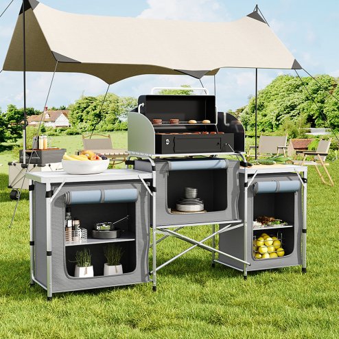 Living and Home Portable Outdoor Camping Kitchen Unit with Storage Shelves