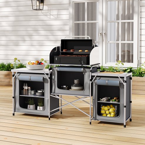 Living and Home Portable Outdoor Camping Kitchen Unit with Storage Shelves