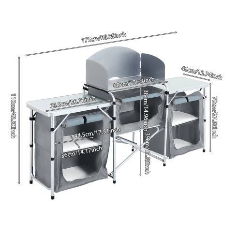 Living and Home Portable Outdoor Camping Kitchen Unit with Storage Shelves