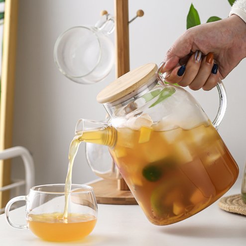 Living and Home 1800ML Clear Glass Teapot Stovetop Safe with Bamboo Lid