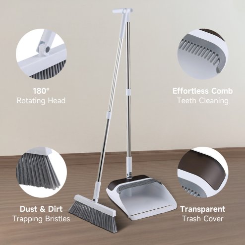 Living and Home Folding Broom and Dustpan Set