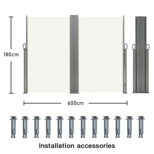 Living and Home 600cm L x 180cm W Outdoor Retractable Privacy Side Awning, Beige