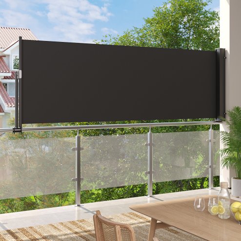 Living and Home 300cm Outdoor Patio Retractable Side Awning Balcony Sunshade Blind, Dark Grey