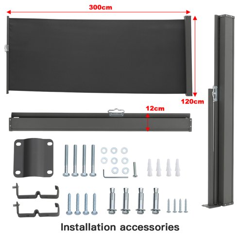 Living and Home 300cm Outdoor Patio Retractable Side Awning Balcony Sunshade Blind, Dark Grey