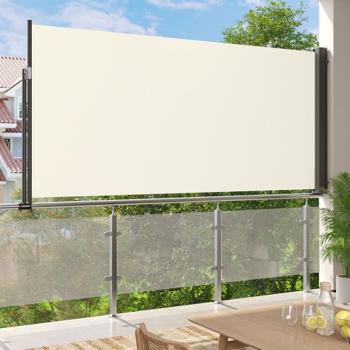 Living and Home Beige Outdoor Retractable Privacy Side Awning, 300cm (W) x 140cm (H)