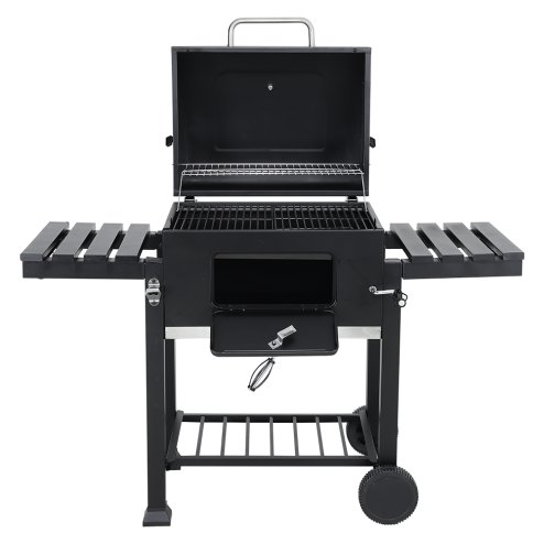 Living and Home Portable Outdoor Charcoal BBQ Grill with Side Shelves