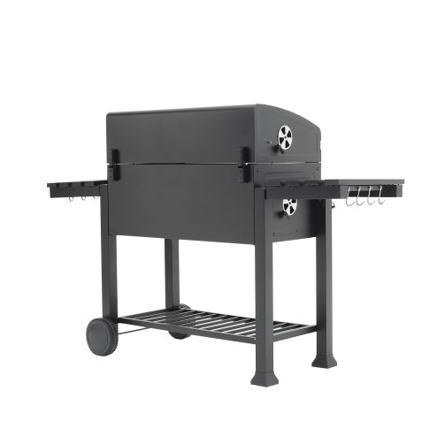 Living and Home Portable Outdoor Charcoal BBQ Grill with Side Shelves
