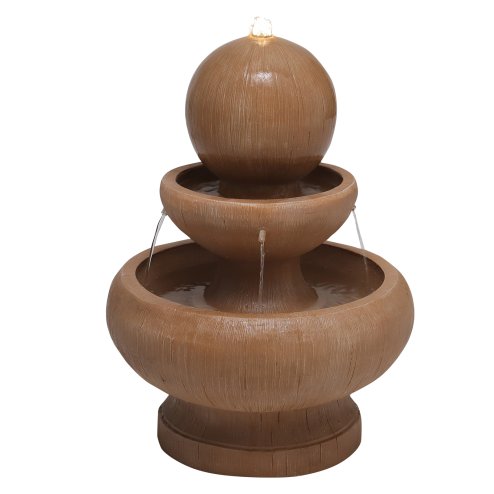 Living and Home Garden Water Feature Round Fountain Ornament Resin Fountain Outdoor Garden Self contained Waterfall Decoration with LED Lights Mains Power