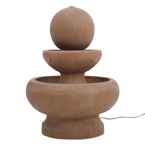 Living and Home Garden Water Feature Round Fountain Ornament Resin Fountain Outdoor Garden Self contained Waterfall Decoration with LED Lights Mains Power