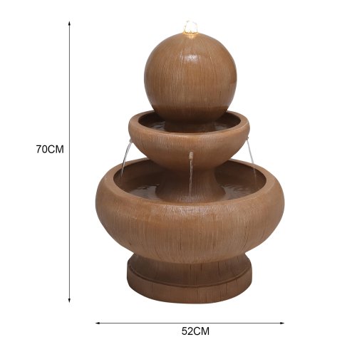 Living and Home Garden Water Feature Round Fountain Ornament Resin Fountain Outdoor Garden Self contained Waterfall Decoration with LED Lights Mains Power