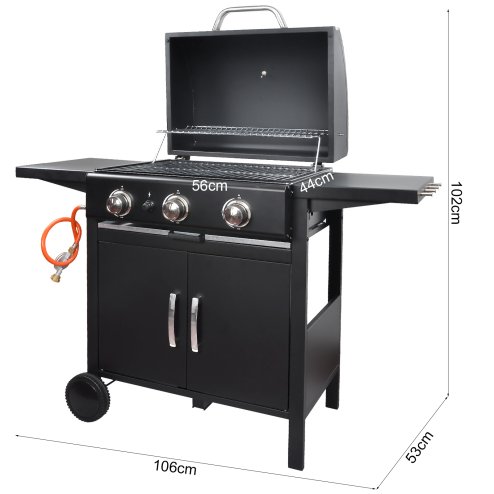 Living and Home 3-Burner Outdoor BBQ Propane Gas Grill with Wheels