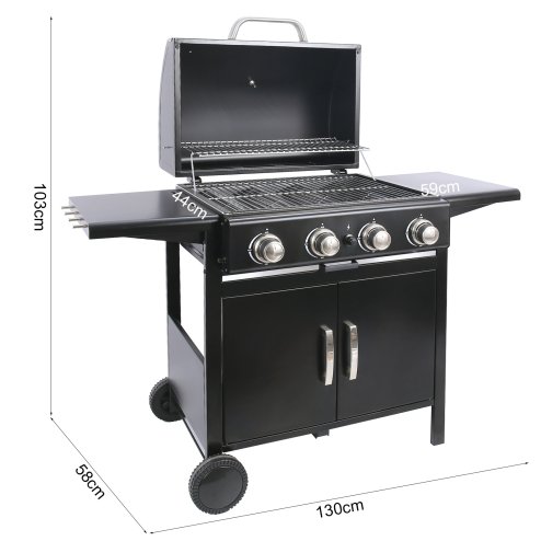 Living and Home 4-Burner Outdoor BBQ Propane Gas Grill with Wheels